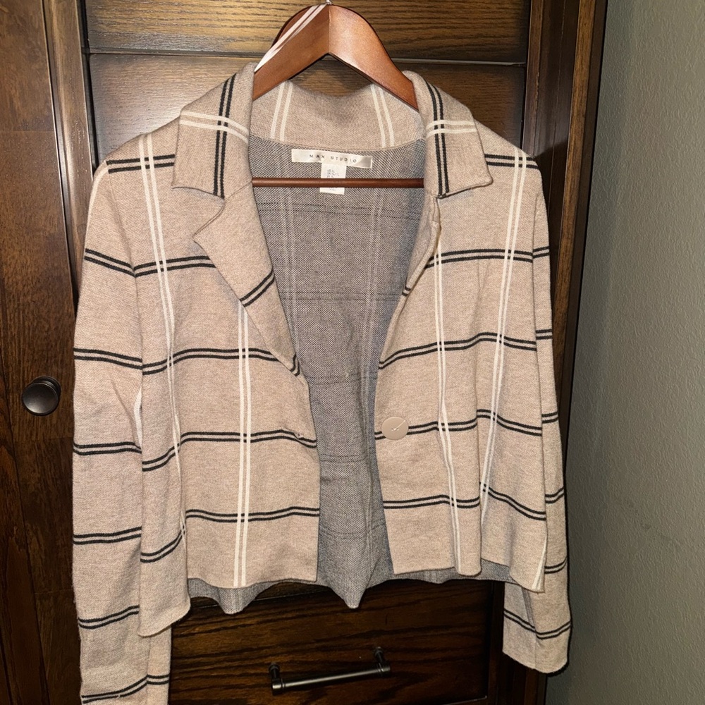 Max Studio Tan and Black Striped Cropped Blazer